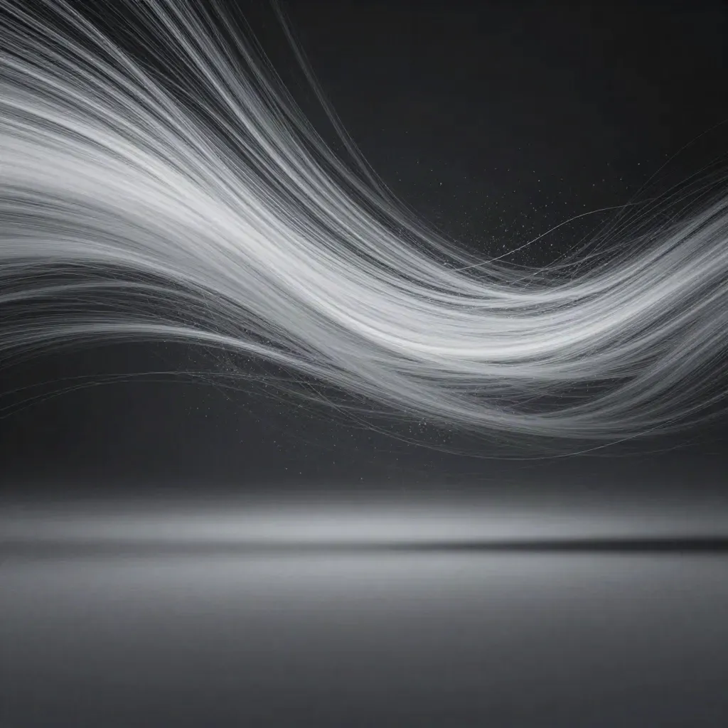 Silver filaments converge into a soft white bloom in dark graphite space, with calm copy space.